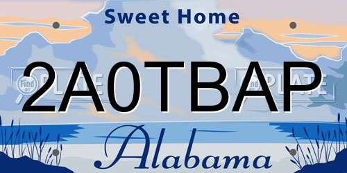 2A0TBAP Alabama License Plate