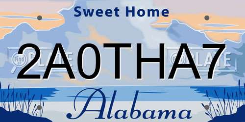 2A0THA7 Alabama License Plate