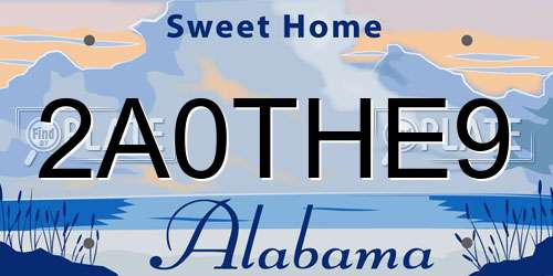 2A0THE9 Alabama License Plate
