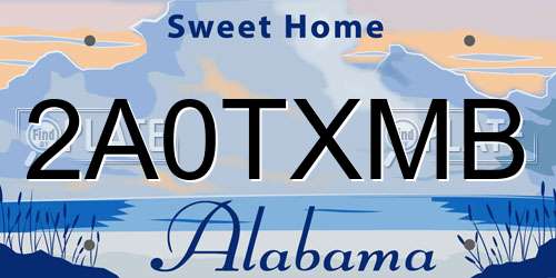 2A0TXMB Alabama License Plate