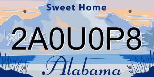2A0U0P8 Alabama License Plate