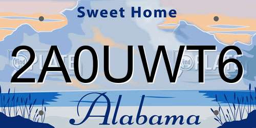 2A0UWT6 Alabama License Plate