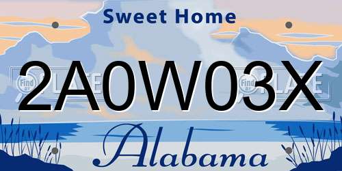 2A0W03X Alabama License Plate