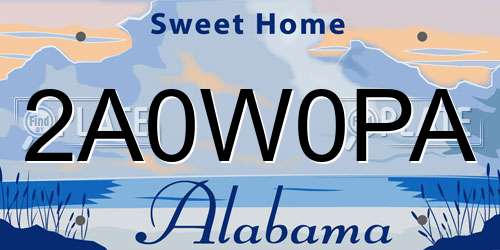2A0W0PA Alabama License Plate
