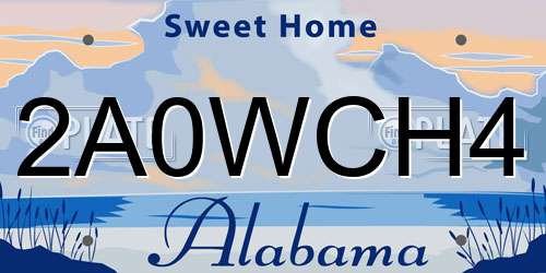 2A0WCH4 Alabama License Plate