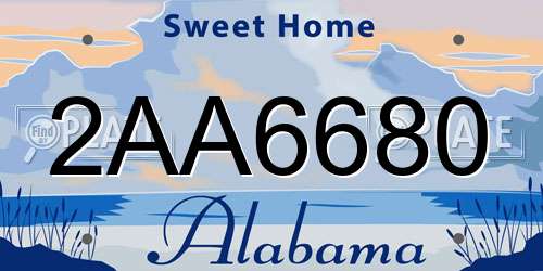 2AA6680 Alabama License Plate
