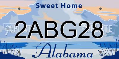 2ABG28 Alabama License Plate