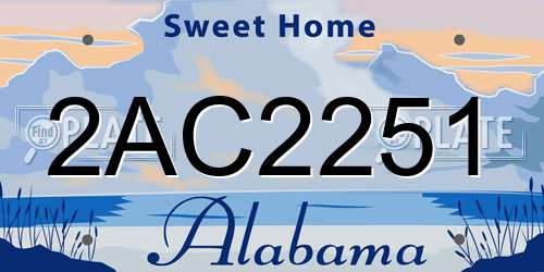 2AC2251 Alabama License Plate