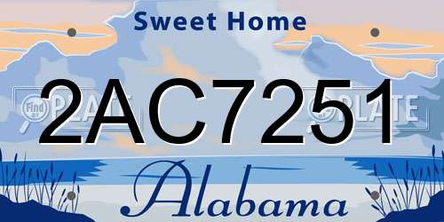 2AC7251 Alabama License Plate