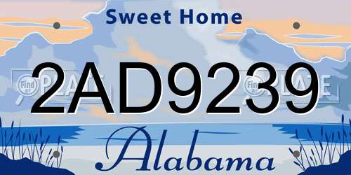 2AD9239 Alabama License Plate