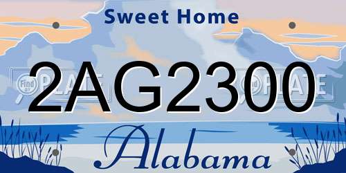 2AG2300 Alabama License Plate