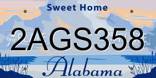 2AGS358 Alabama License Plate