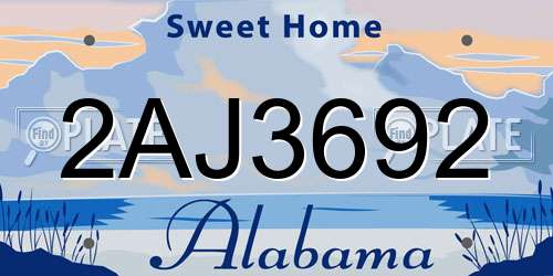 2AJ3692 Alabama License Plate
