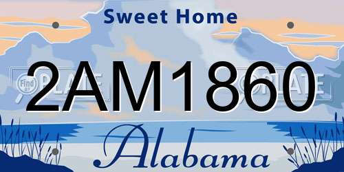 2AM1860 Alabama License Plate