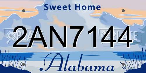 2AN7144 Alabama License Plate