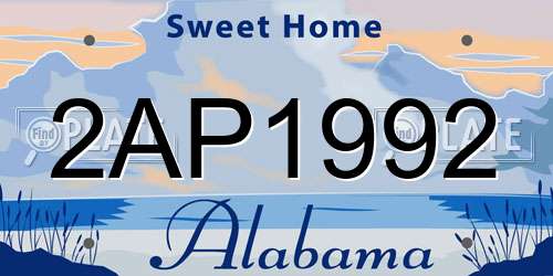 2AP1992 Alabama License Plate