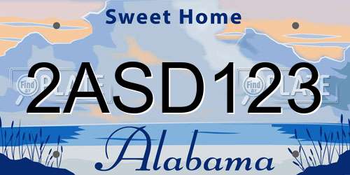 2ASD123 Alabama License Plate