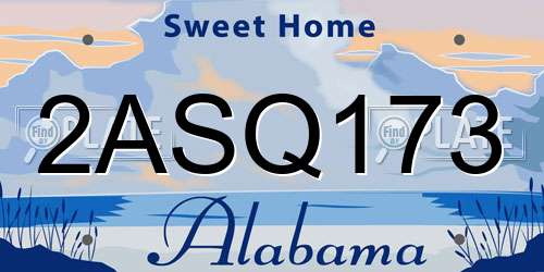 2ASQ173 Alabama License Plate