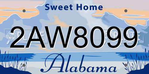 2AW8099 Alabama License Plate