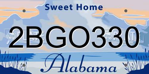2BGO330 Alabama License Plate