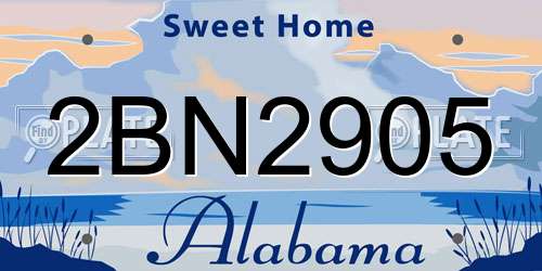 2BN2905 Alabama License Plate