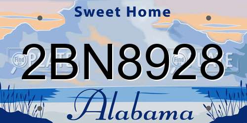 2BN8928 Alabama License Plate