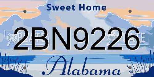 2BN9226 Alabama License Plate