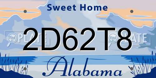 2D62T8 Alabama License Plate