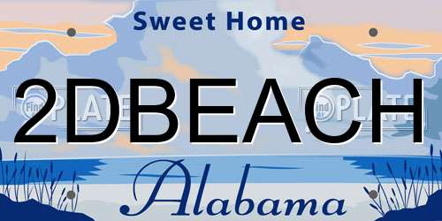2DBEACH Alabama License Plate