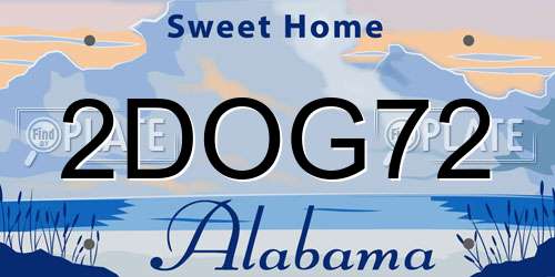 2DOG72 Alabama License Plate