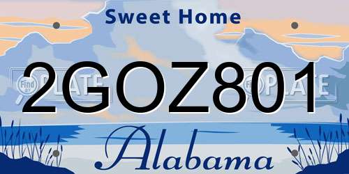 2GOZ801 Alabama License Plate