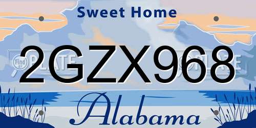 2GZX968 Alabama License Plate