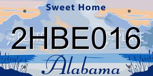 2HBE016 Alabama License Plate
