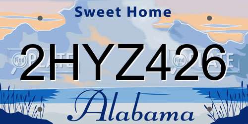 2HYZ426 Alabama License Plate