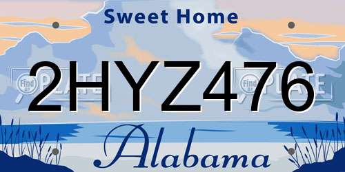 2HYZ476 Alabama License Plate