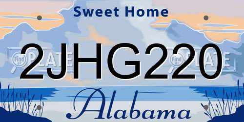 2JHG220 Alabama License Plate
