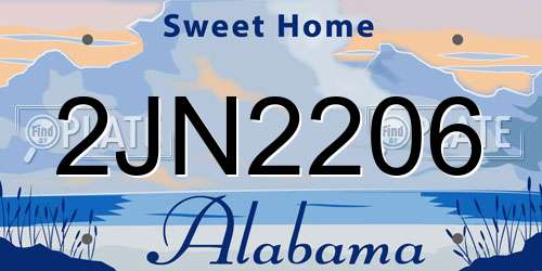 2JN2206 Alabama License Plate