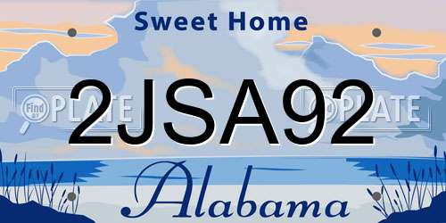 2JSA92 Alabama License Plate