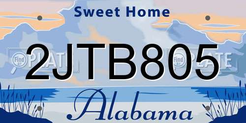 2JTB805 Alabama License Plate
