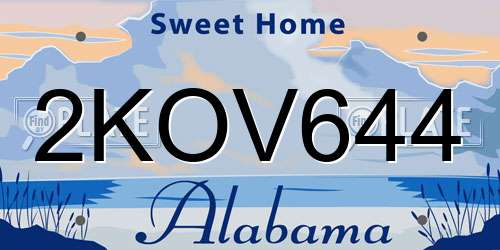 2KOV644 Alabama License Plate