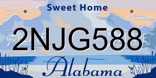 2NJG588 Alabama License Plate