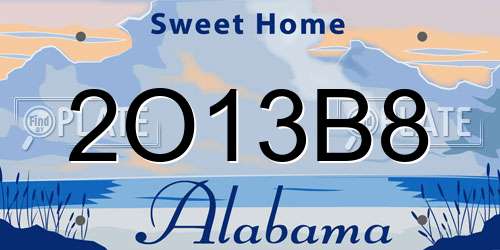2O13B8 Alabama License Plate