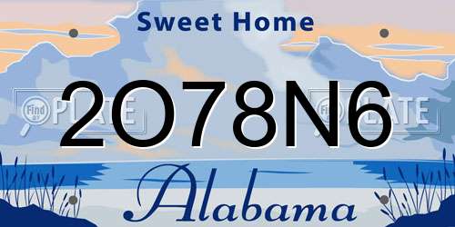 2O78N6 Alabama License Plate