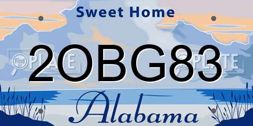 2OBG83 Alabama License Plate