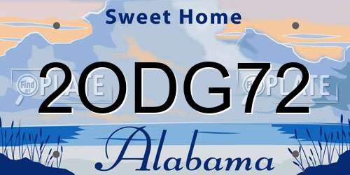 2ODG72 Alabama License Plate