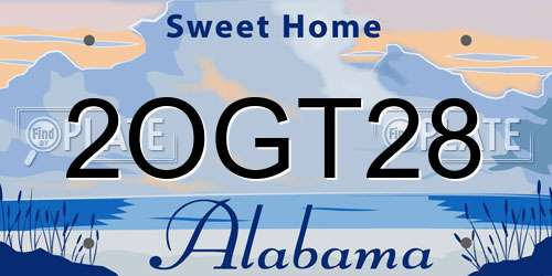 2OGT28 Alabama License Plate