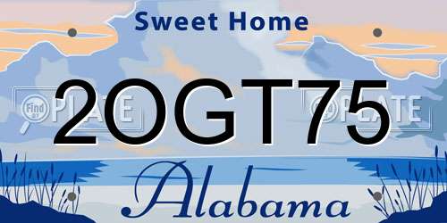 2OGT75 Alabama License Plate