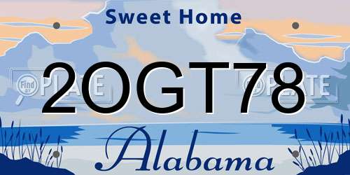 2OGT78 Alabama License Plate