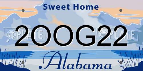 2OOG22 Alabama License Plate