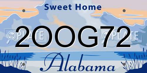 2OOG72 Alabama License Plate
